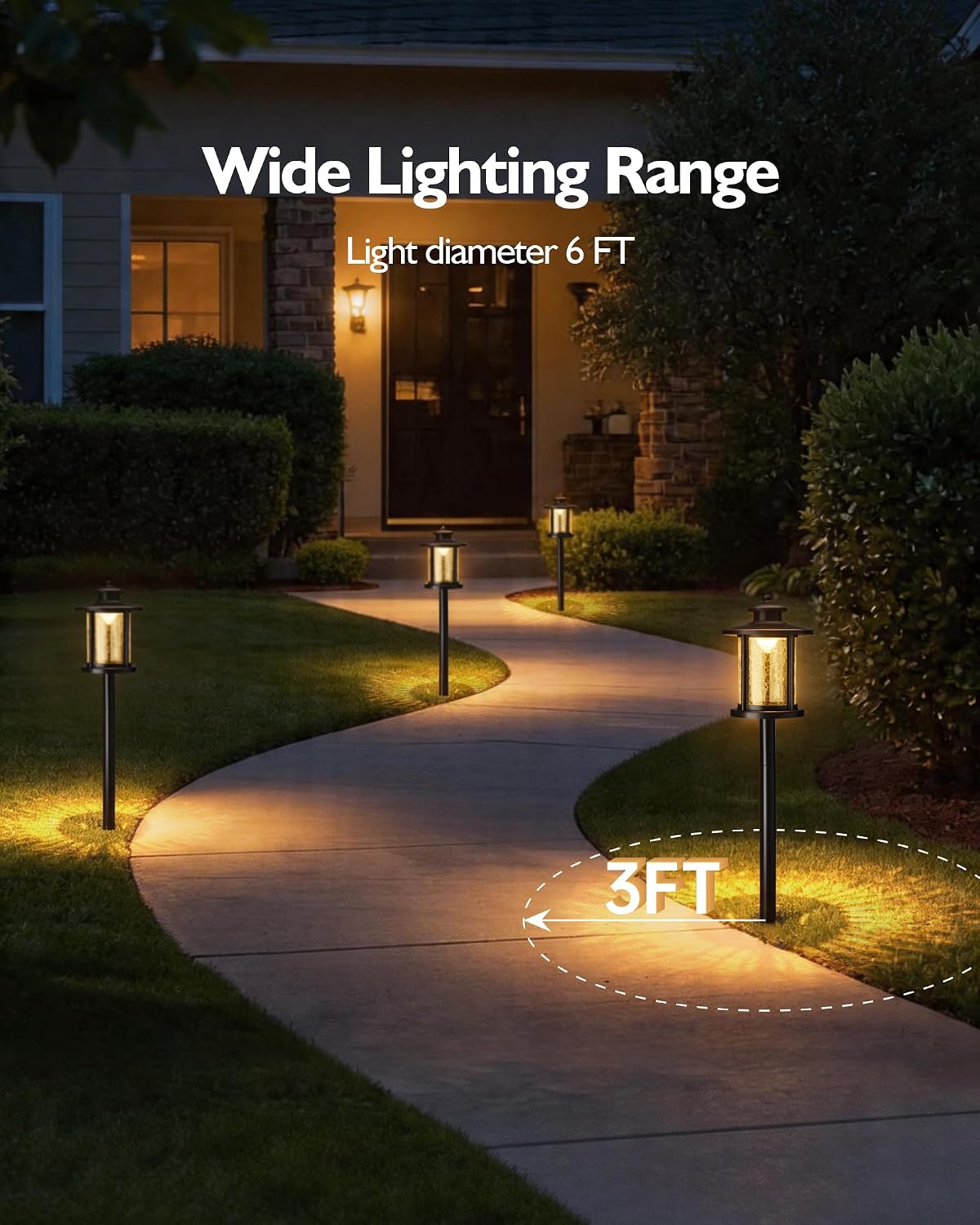 LITFIT Low Voltage Landscape Lighting, 12V 3.4W 155LM 3000K Outdoor Path Lights with Connectors, Crackled Shade, ORB Finish, Waterproof Aluminum LED Walkway Light Wired for Garden Yard, 12 Pack