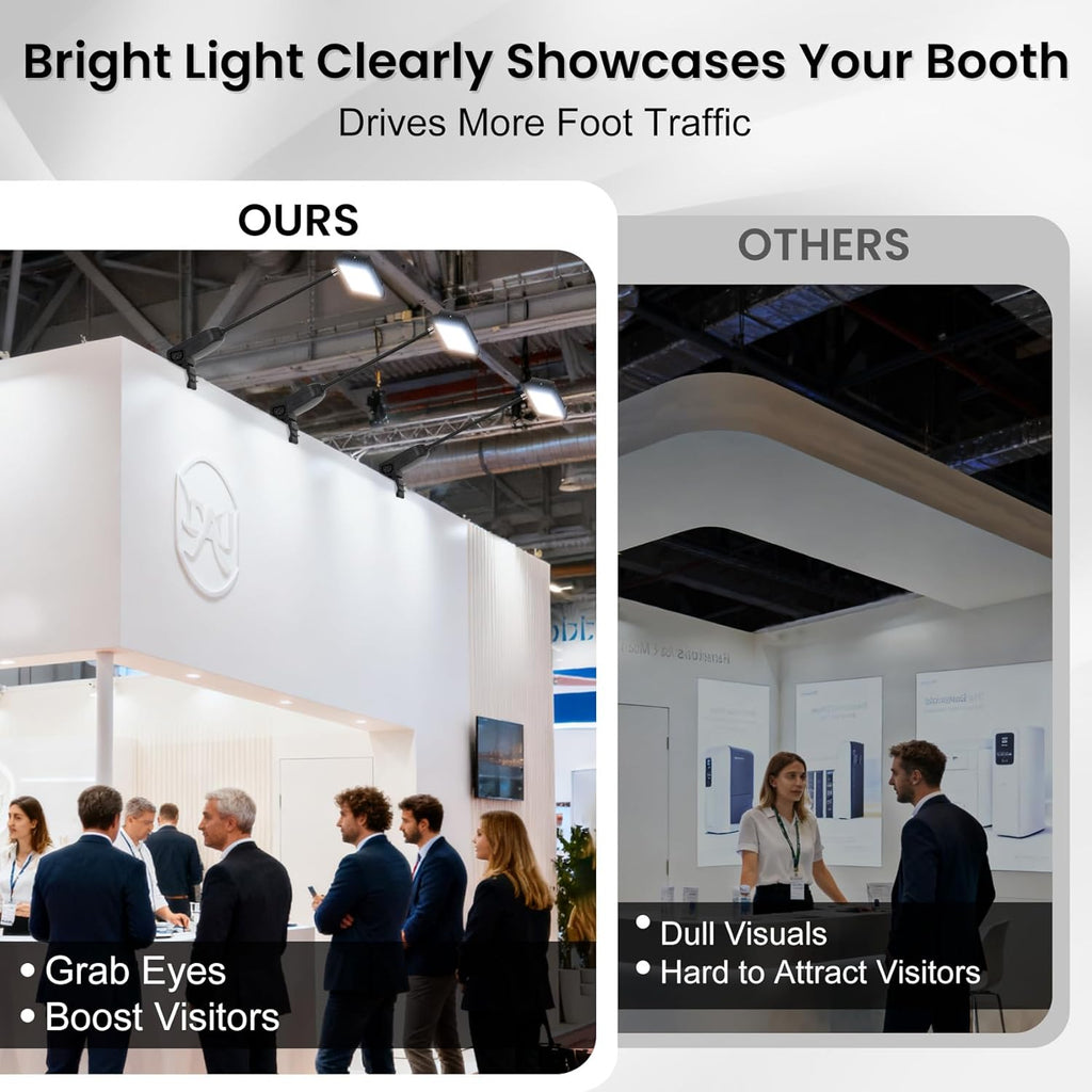 LED Trade Show Display Lights, Connectable for Exhibition Lighting | Energy-Saving Trade Show Lights, Full Accessories, Max 10 Daisy-Chainable, 360° Adjust Light, Two Mount Options