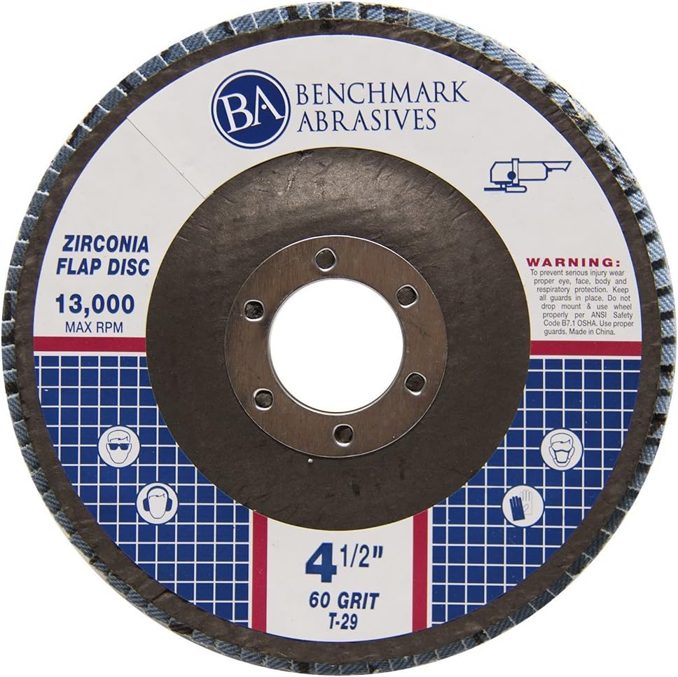 Benchmark Abrasives 4.5' x 7/8' Premium Zirconia T29 Angled Flap Discs 4 1/2 for Angle Grinder, Sanding Discs, Finishing, Rust, Stock Removal- Grinding Wheels 4 1/2 Inch (100 Pack) - 60 Grit