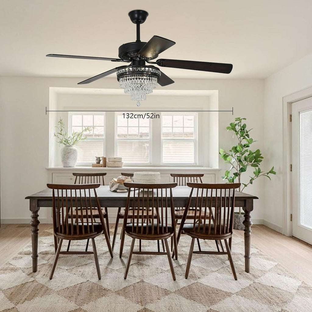 Crystal Ceiling Fan, Antique Ceiling Fan Crystals 52 Inch Vintage Ceiling Fan With Light and Remote, K9 Crystal Fandelier Ceiling Fan With Lights,52' Reversible Ceiling Fan 6-Speed 1/2/4 H Timer