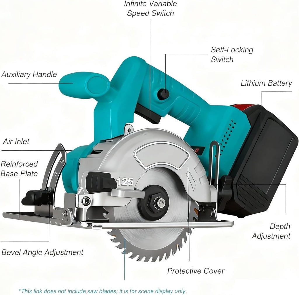Reciprocating Saw, Cordless Brushless Circular Saw Lithium- Handheld Cutting Tool Mini Electric