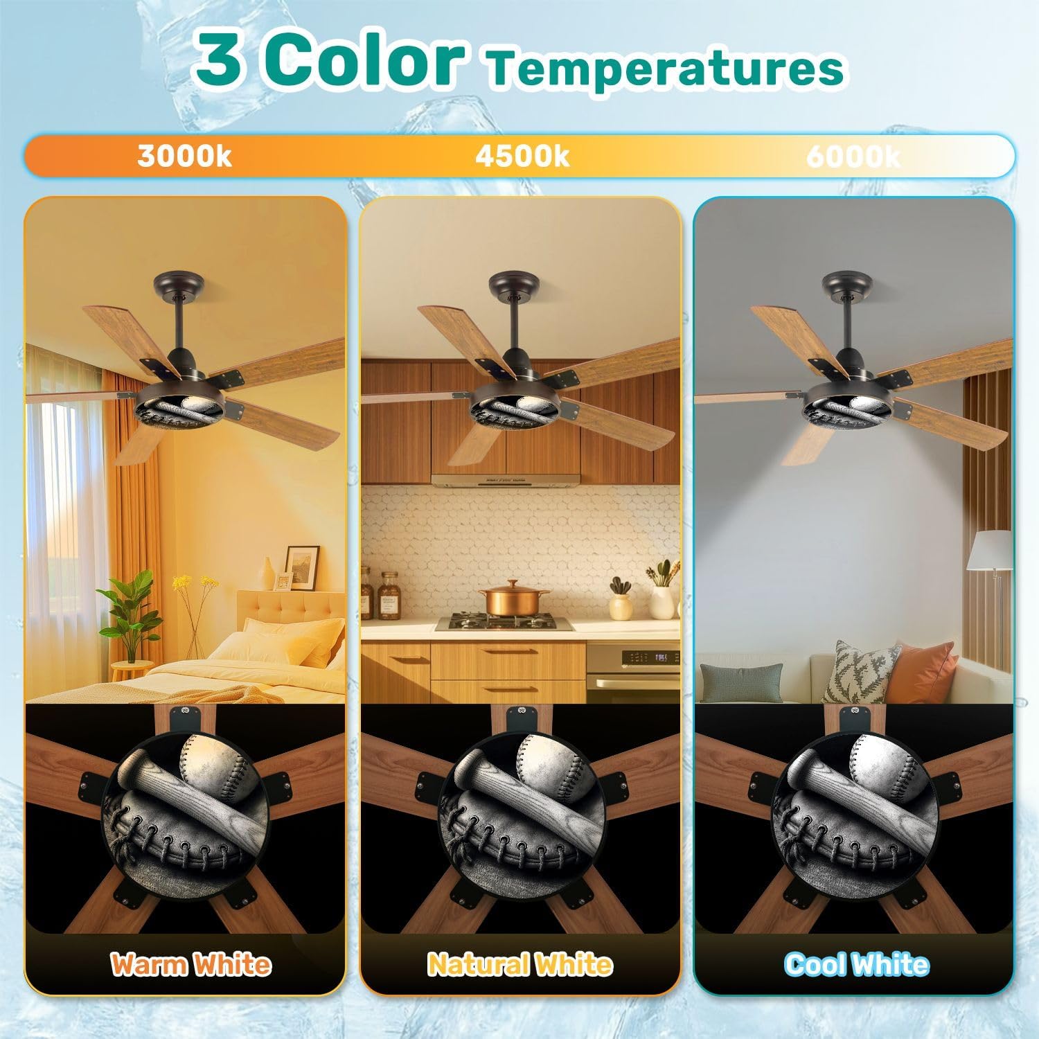 Modern Ceiling Fans with Lights Remote, Old Baseball Bat 42 Inch Ceiling Fan for Bedroom Living Room Farmhouse, 6 Speed Reversible Quiet Motor