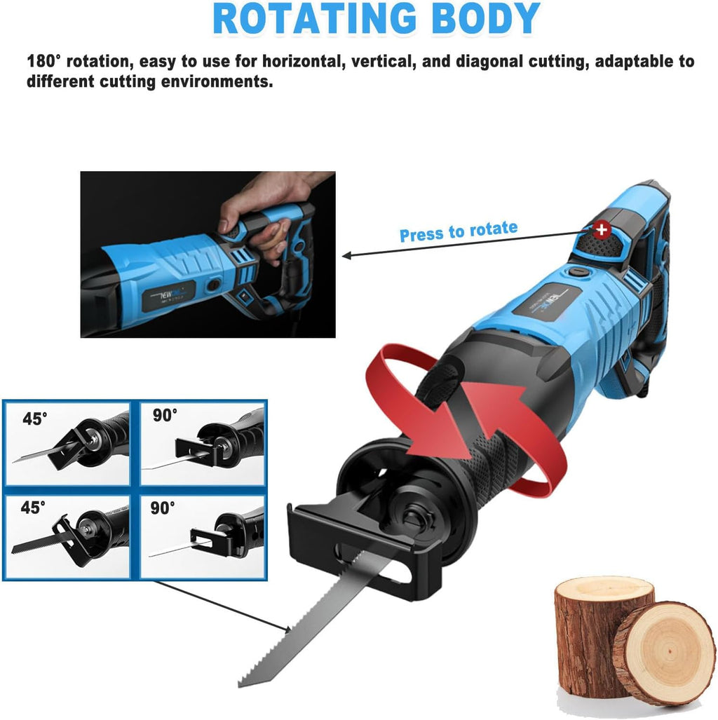 Reciprocating Saw 1050w, Electric Corded Sabre Saw 3000rpm Variable Speed Electric Saw, 4 Pcs Saw Blades, Tool-Free Blade Change, Reciprocating Saw for Cut Wood, Plastic and Soft Metal