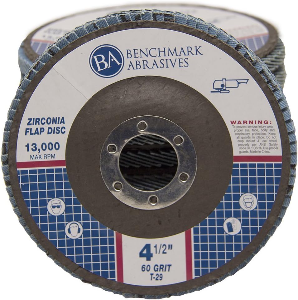 Benchmark Abrasives 4.5' x 7/8' Premium Zirconia T29 Angled Flap Discs 4 1/2 for Angle Grinder, Sanding Discs, Finishing, Rust, Stock Removal- Grinding Wheels 4 1/2 Inch (100 Pack) - 60 Grit