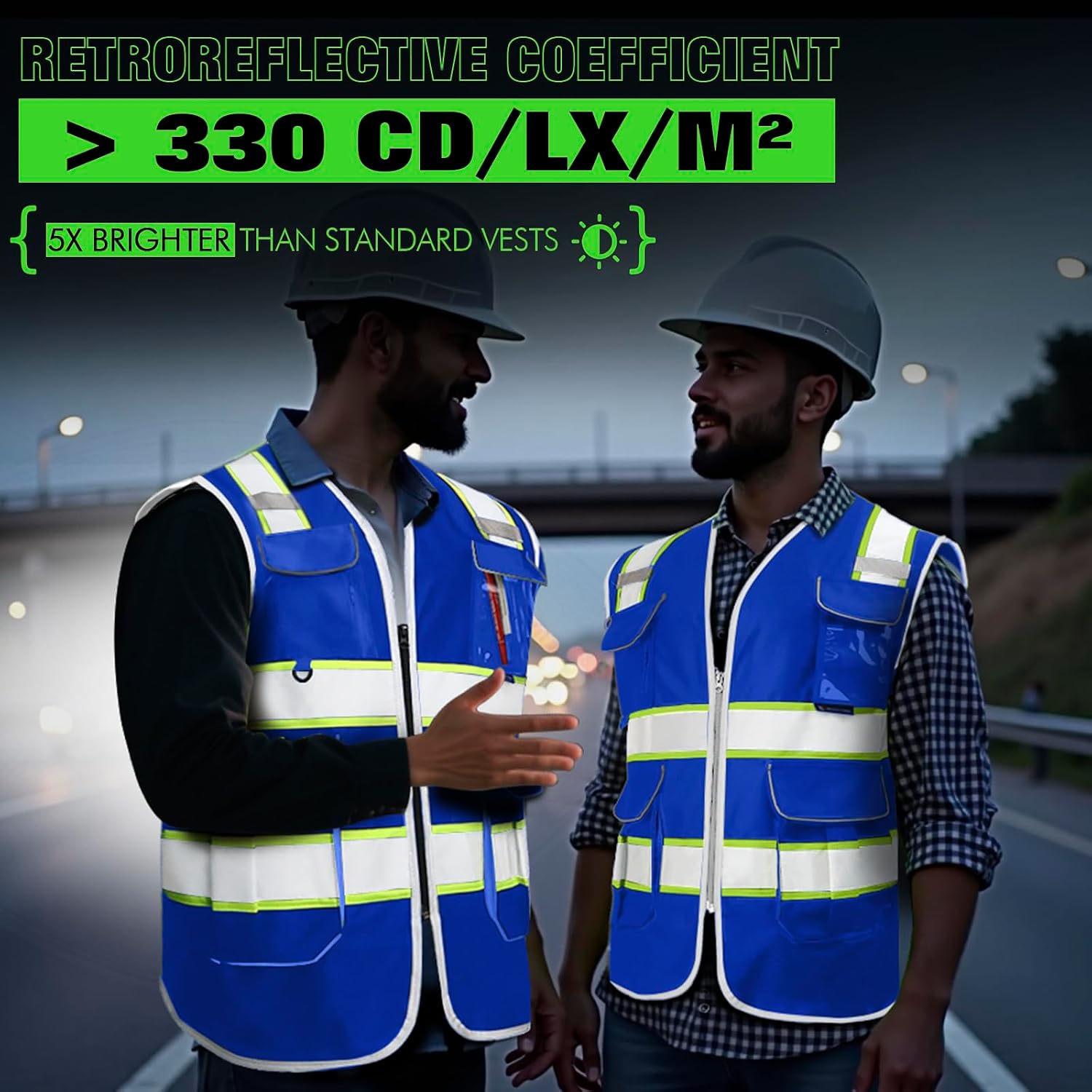 BeautyWill 5Pack Custom Logo Safety Vest 8 Pockets Class2 ANSI Certified High Visibility Reflective Vest for Men - Personalized Logo Heavy-Duty Work Vest（Blue，L）