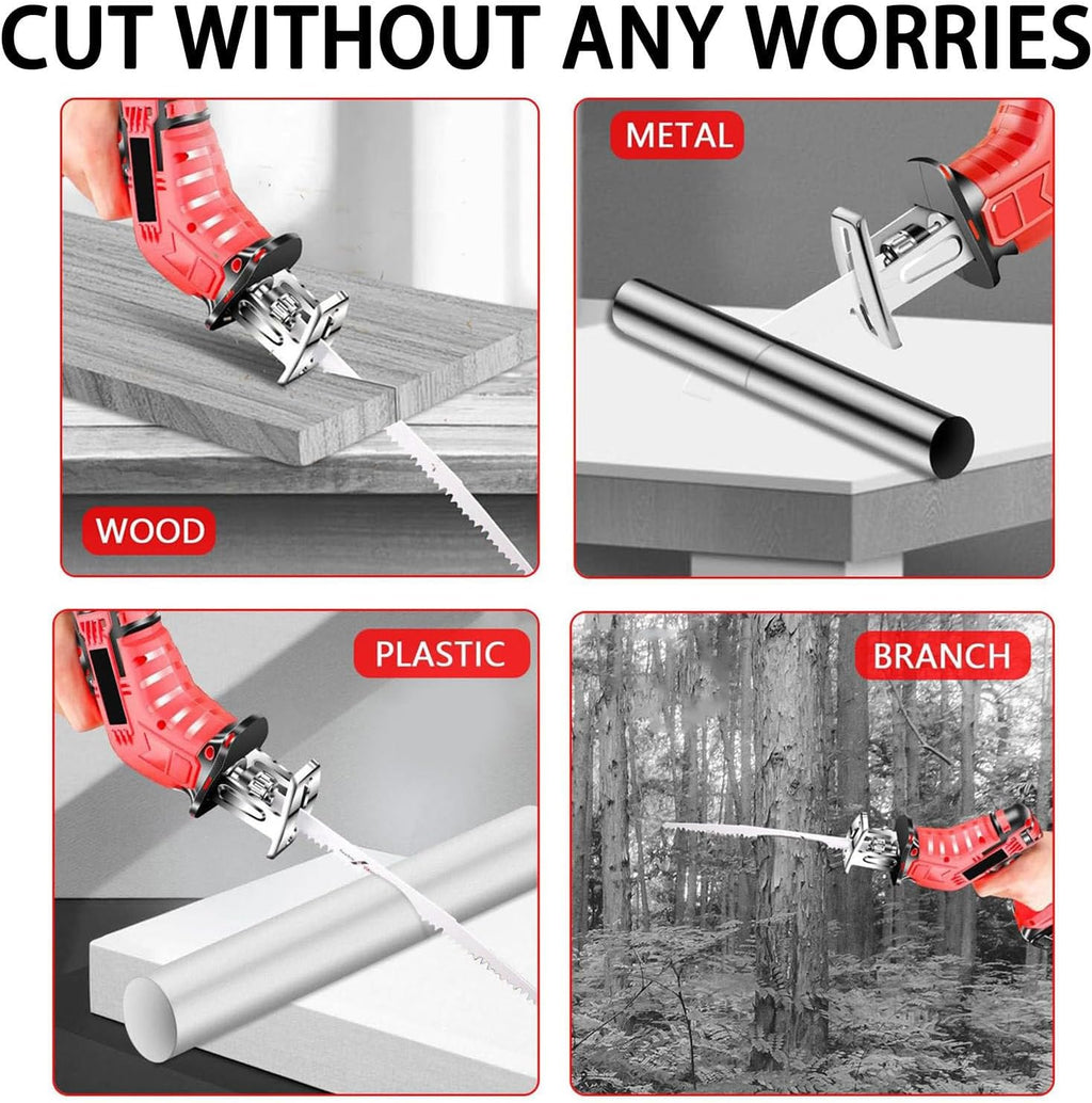 Cordless Reciprocating Saw,Electric Bone Saw Butchers Saw,Bone Cutting Saw,Large Capacity Battery-Long-Lasting/Led Lighting,With12 Gloves,for Wood/Metal/PVC Cuting