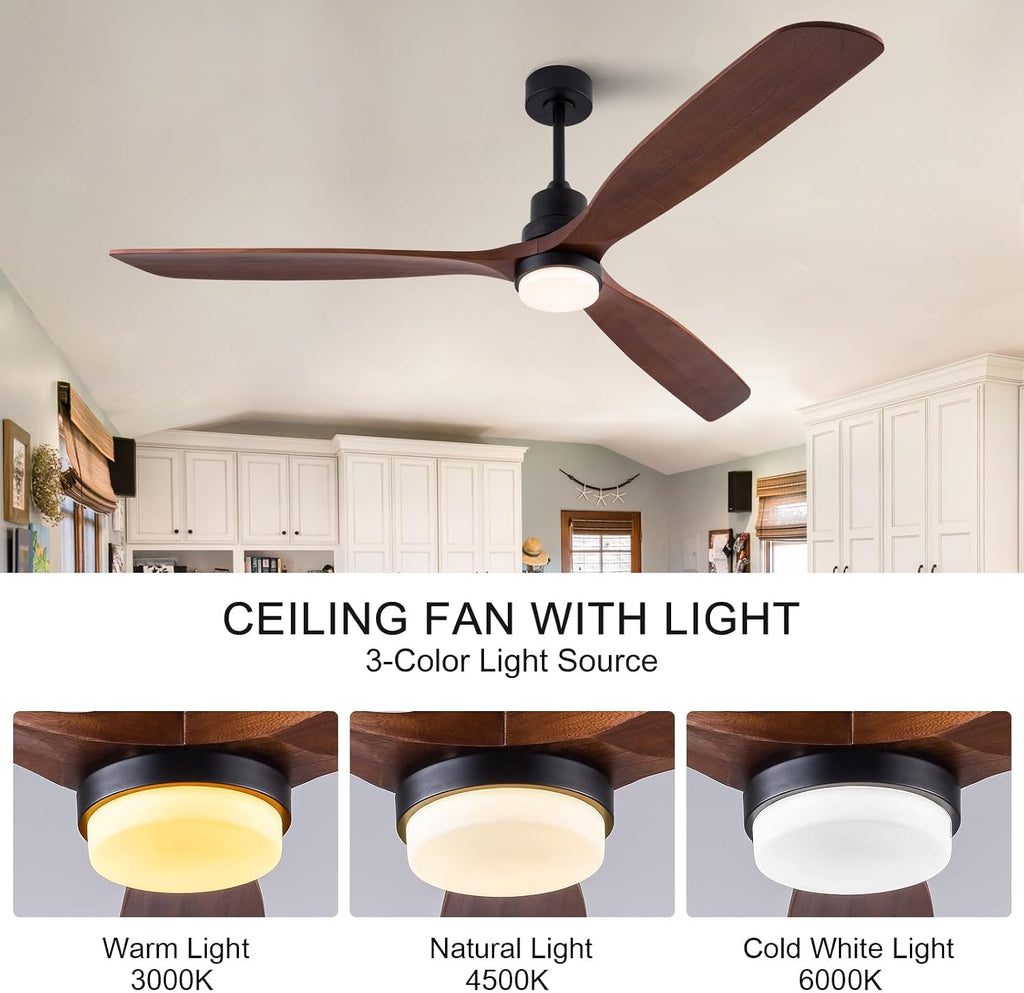 Ceiling Fans with Lights and Remote 72 inch 3 Blades Farmhouse Large Ceiling Fan, Black Ceiling Fan lights for Living Room Basement Sunroom Porch Patio, 6-Speed Remote Control