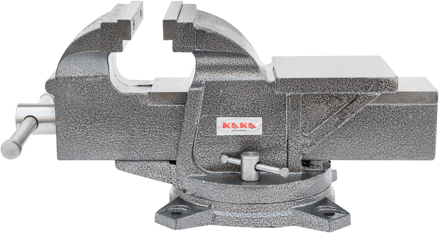 KAKA INDUSTRIAL Bench Vises 6 Inch Jaw Width, 6.7 Inch Jaw Opening Homeowner's Vise, Swivel Base Heavy Dutyl, for Drilling, Pipe Cutting, Woodworking HIS-150