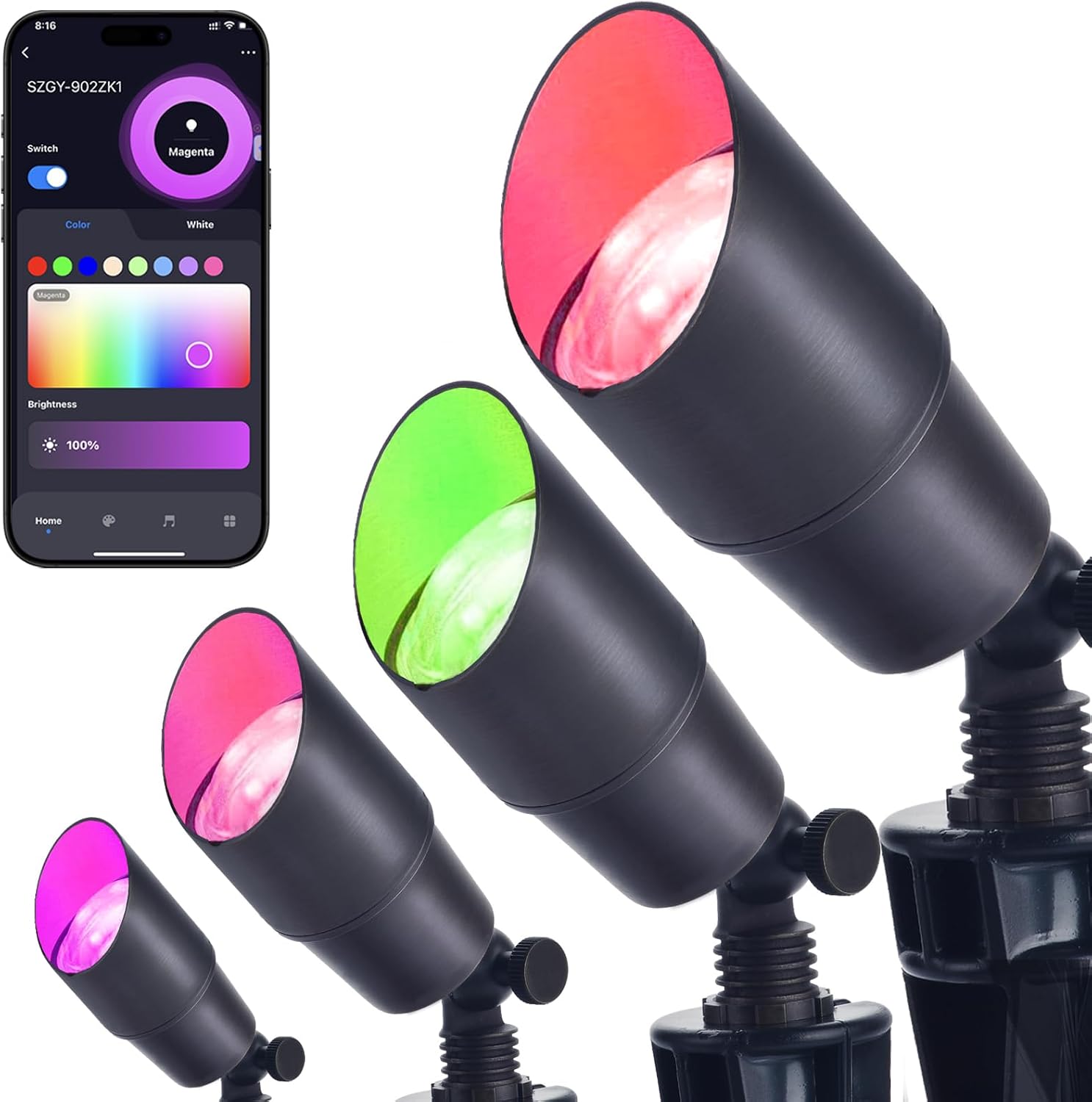 iYogaled RGB Landscape Lighting, Smart Low Voltage Landscape Lighting Kit with Color Changing, 4 Pack 12 Volt Landscape Lights, Outdoor Spot Lights for Yard Garden Lighting,Remote/APP/Voice Control.