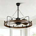 36' Wagon Wheel Chandelier Ceiling Fan with Lights and Remote, Rustic Caged Ceiling Fan 8 Lights Farmhouse Fandelier for Dining Room Bedroom Living Room, Reversible DC Motor 6 Speeds