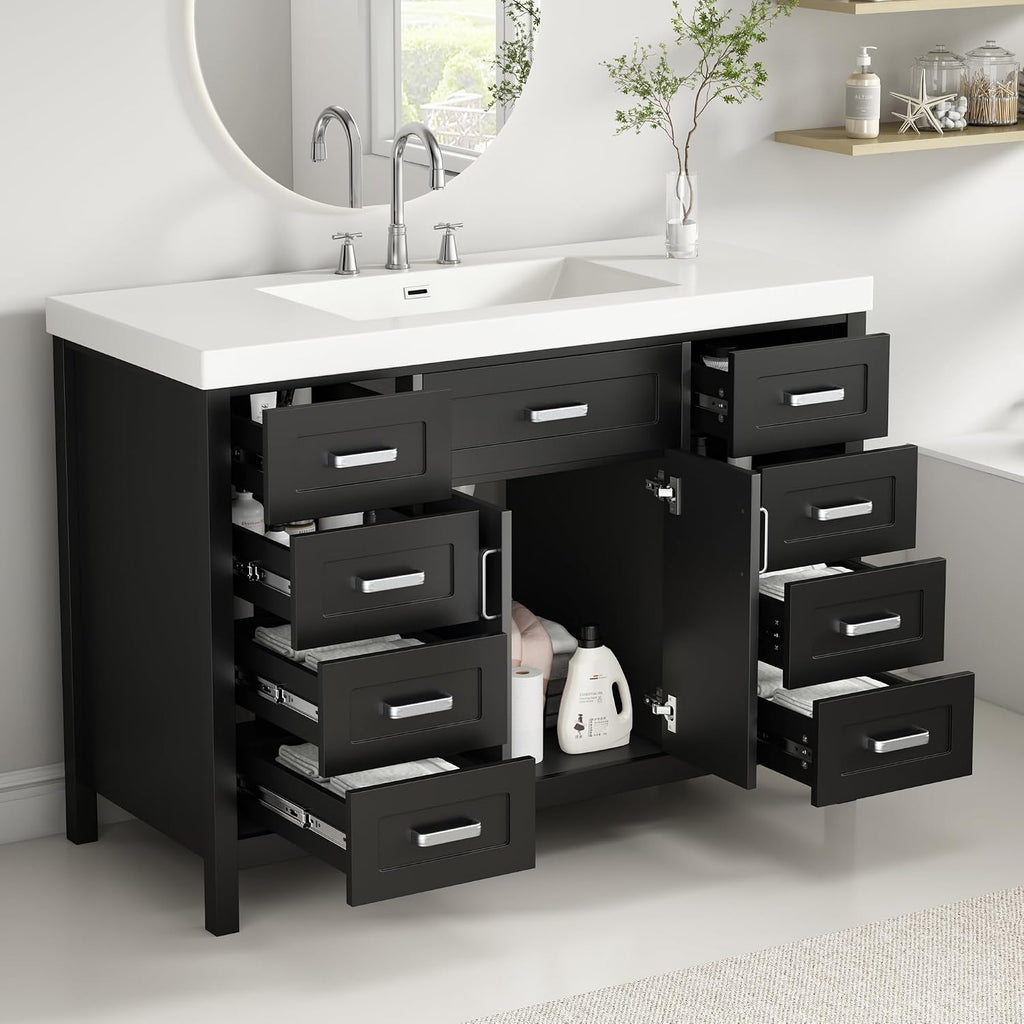48' Bathroom Vanity Sink Top Only, Predrilled 3 Faucet Holes Fit for 8' Faucet(Not Included), Chrome-Finish Overflow,White