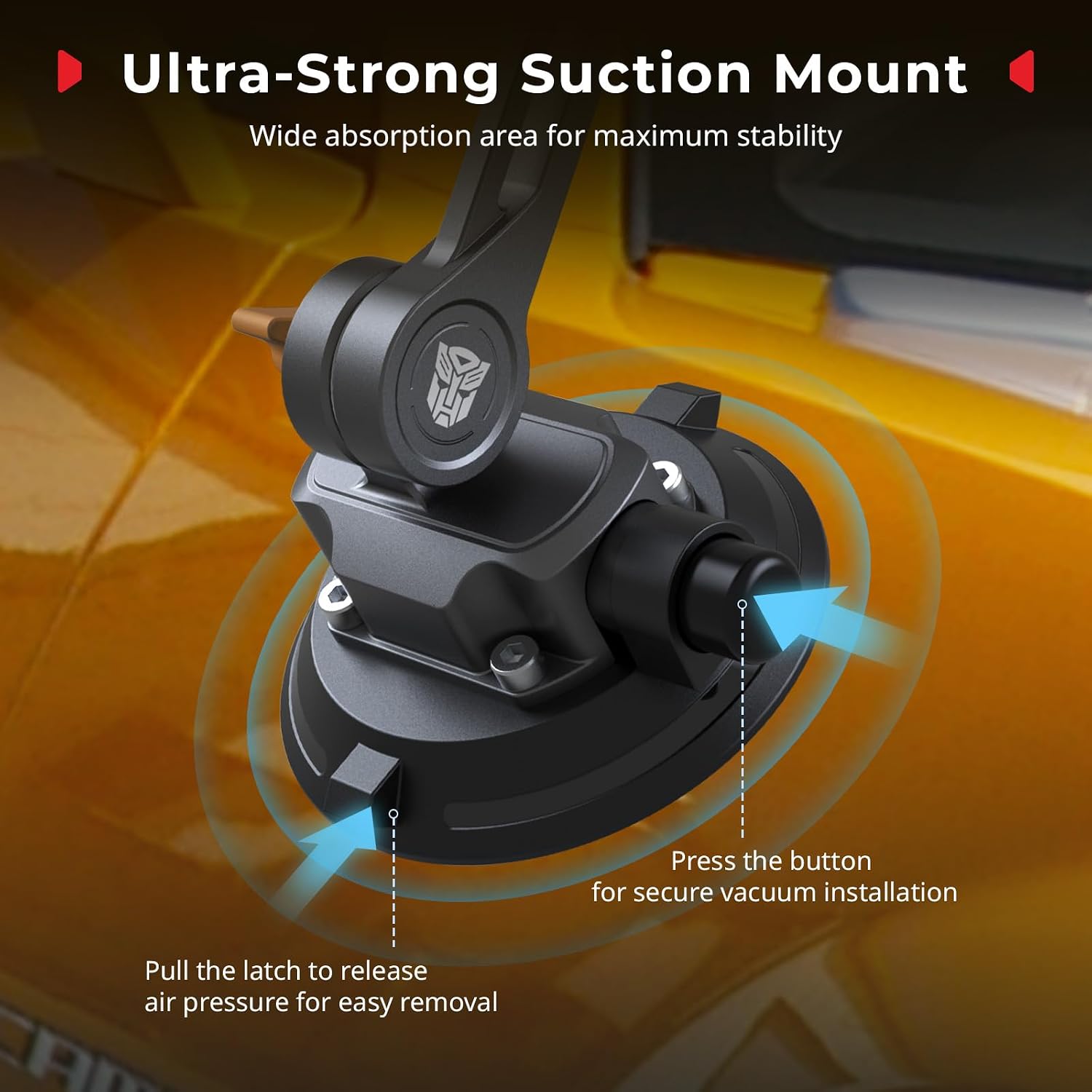 SMALLRIG Mini Shock Absorber Arm, 4' Vacuum Suction Cup, Double Spring and Hydraulic Damping, Car Mount for DJI Action 6/5 Pro/Pocket 3, for GoPro Hero 13/12, for Insta360 X5/4(Bumblebee Edition)-5528