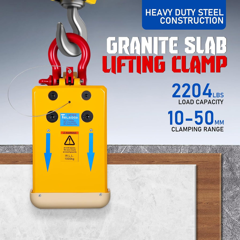 2200LBS Stone Miter Clamp, Heavy Duty Stone Lifting Clamps (0.39-1.97'') in Opening Range, Stone Slab Clamp with Soft Rubber Jaws, Granite Marble Lifting Tool Slab Lifter, 15-50mm