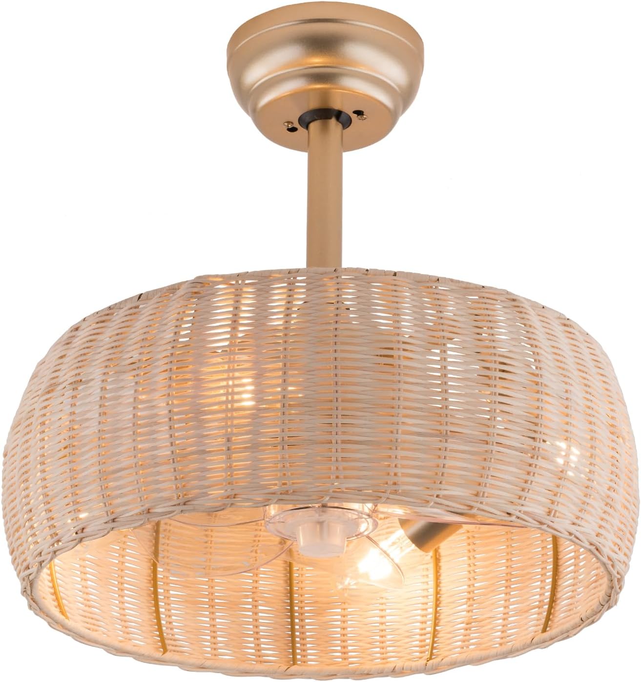 LOYALHEARTDY Rattan Caged Fandelier with Lights - 18in Bamboo, 6-Speed Reversible, Remote Control - Boho Woven Wicker Ceiling Fan