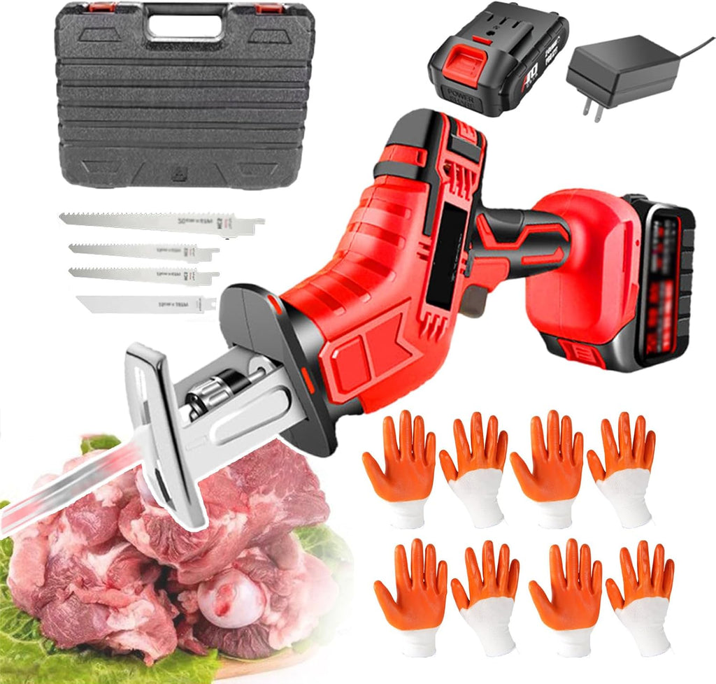 Electric Bone Saw Machine, Cordless Design with 21v 3.0/6.0ah Battery, Portable Reciprocating Saw with 4 Saw Blades, Outdoor Pruning Saw Commercial (Tool Box And Gloves),3AH