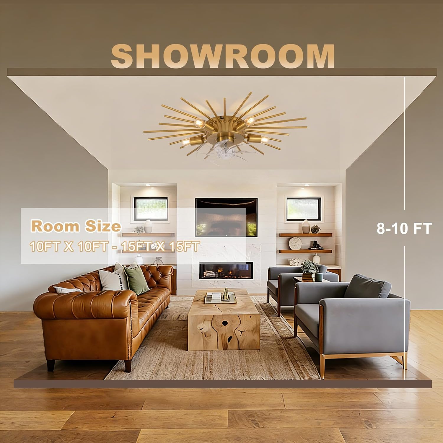 30' Low Profile Flush Mount 5 Light Ceiling Fans with Lights and Remote, Modern Metal Fandelier Ceiling Fan with Light, Farmhouse Gold Ceiling Fan for Bedroom,Living Room,Foyer (6 Speeds,Timing)