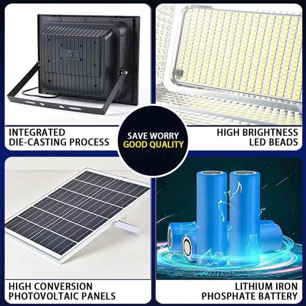 80W Solar Floodlight Outdoor Spotlight IP67 Waterproof with Remote Control, LED Floodlight, Solar Panel Light for Gardens, Streets, Garages, and Courtyards