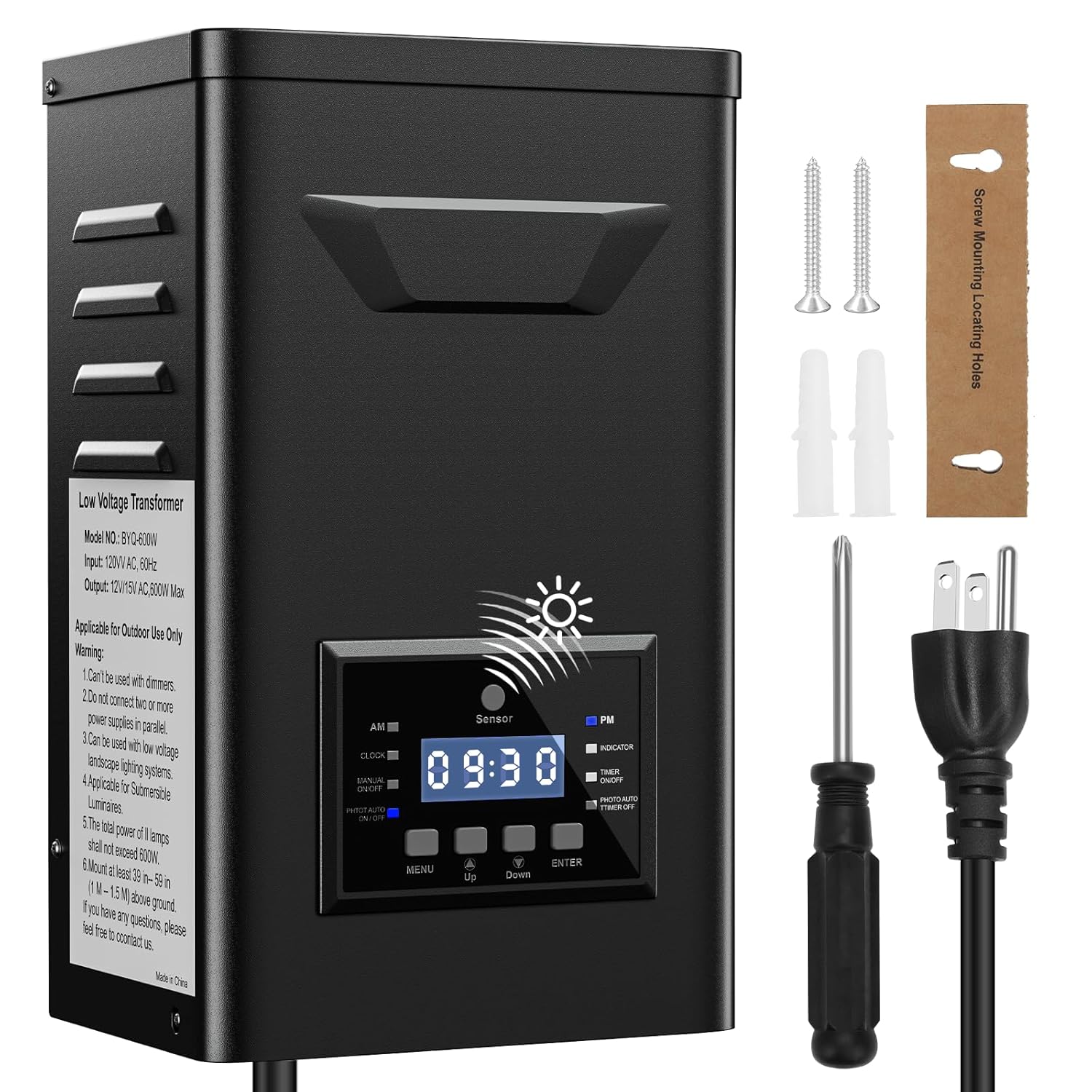 250W Low Voltage Landscape Transformer with Timer & Photocell for Landscape Lighting, 120V to 12V/15VAC, Stainless Steel, Weatherproof for Outdoor Landscape Lights,Yard Lights,Garden Lights