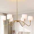 Modern Gold 6-Lights Chandelier, 39' Pendant Light with White Fabric Shade Adjustable Classic Chandelier Light Fixtures for Kitchen Island Dining & Living Room Entryway