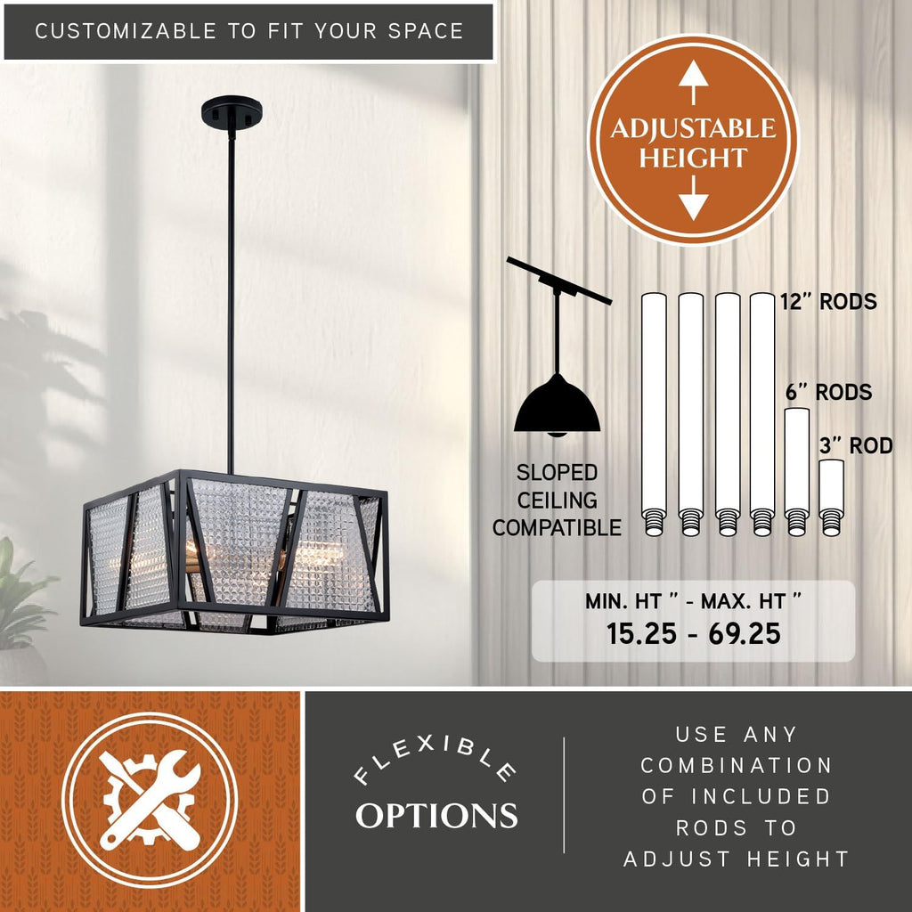 VAXCEL Oslo 16.25-in W Black Geometric Square Semi Flush Mount Ceiling Light Clear Glass
