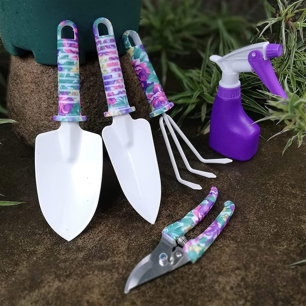Garden Tools Set, 10 Pieces Gardening Tools, Garden Hand Tools with Purple Floral Print Ergonomic Handle & Carrying Case (Color : Blue)