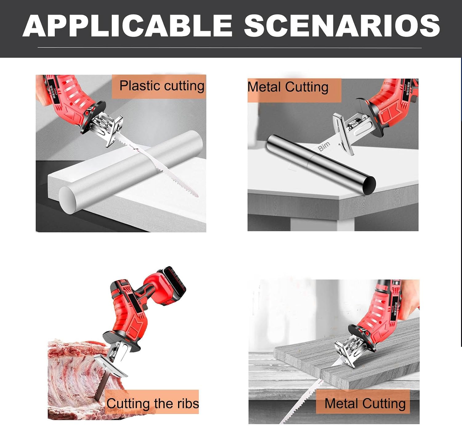 New Electric Meat and Bone Saws, E-Commercial Home Butcher Saw with 4 Saw Blades and LED Lighting, Storage Box, Cordless Reciprocating Saw for Cutting Meat/Bones/PVC/Branches