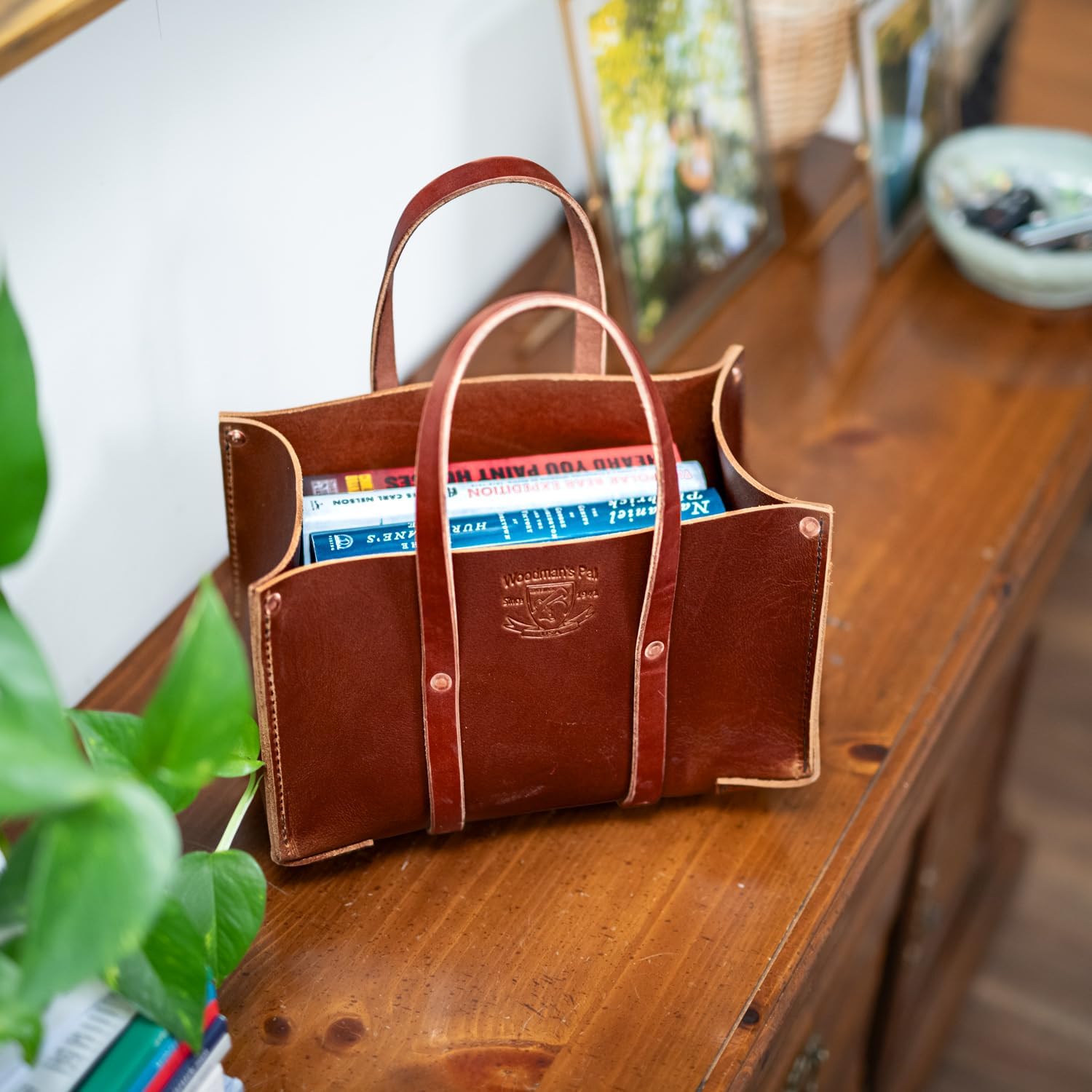 Woodman's Pal Buffalo Leather Tote Tool Bag For Hand Tools, Gardening, Outdoorsmen, Heavy Duty Premium Storage Leather Organizer - USA (Golden Brown)