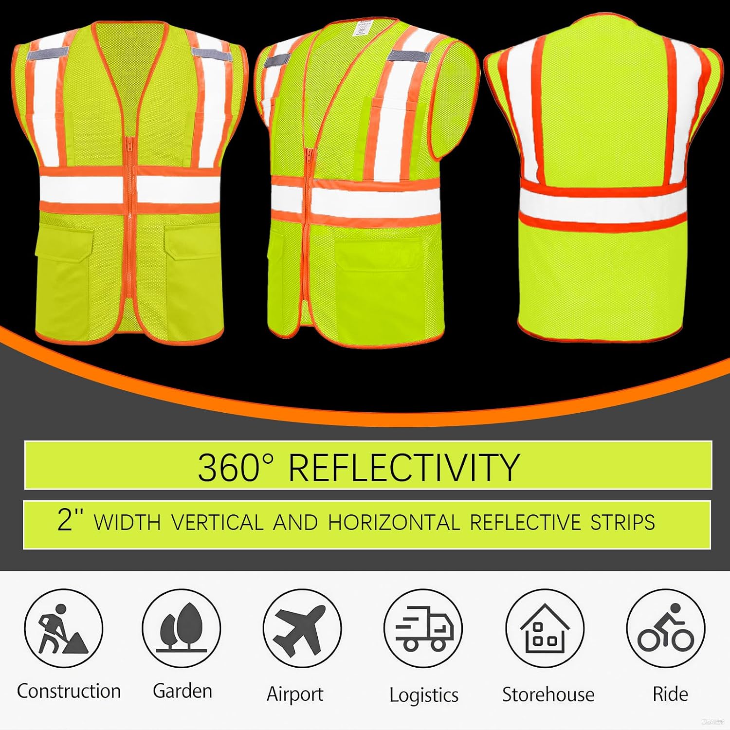 BeautyWill Custom Safety Vest Customized Logo Class 2 High Visibility Reflective Vest with Pockets Construction workwear