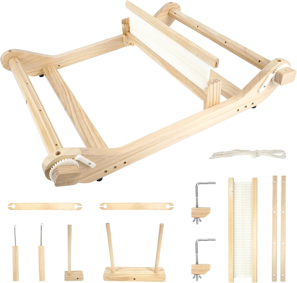 PURCOULEUR 16 Inches Rigid Heddle Loom, Wooden Weaving Loom for Adults, Multi-Craft Frame Loom for Beginners, Threads Warping Frame with Pegs and Yarn Stand, Weaving Loom Kit with Heddle Shed Stick