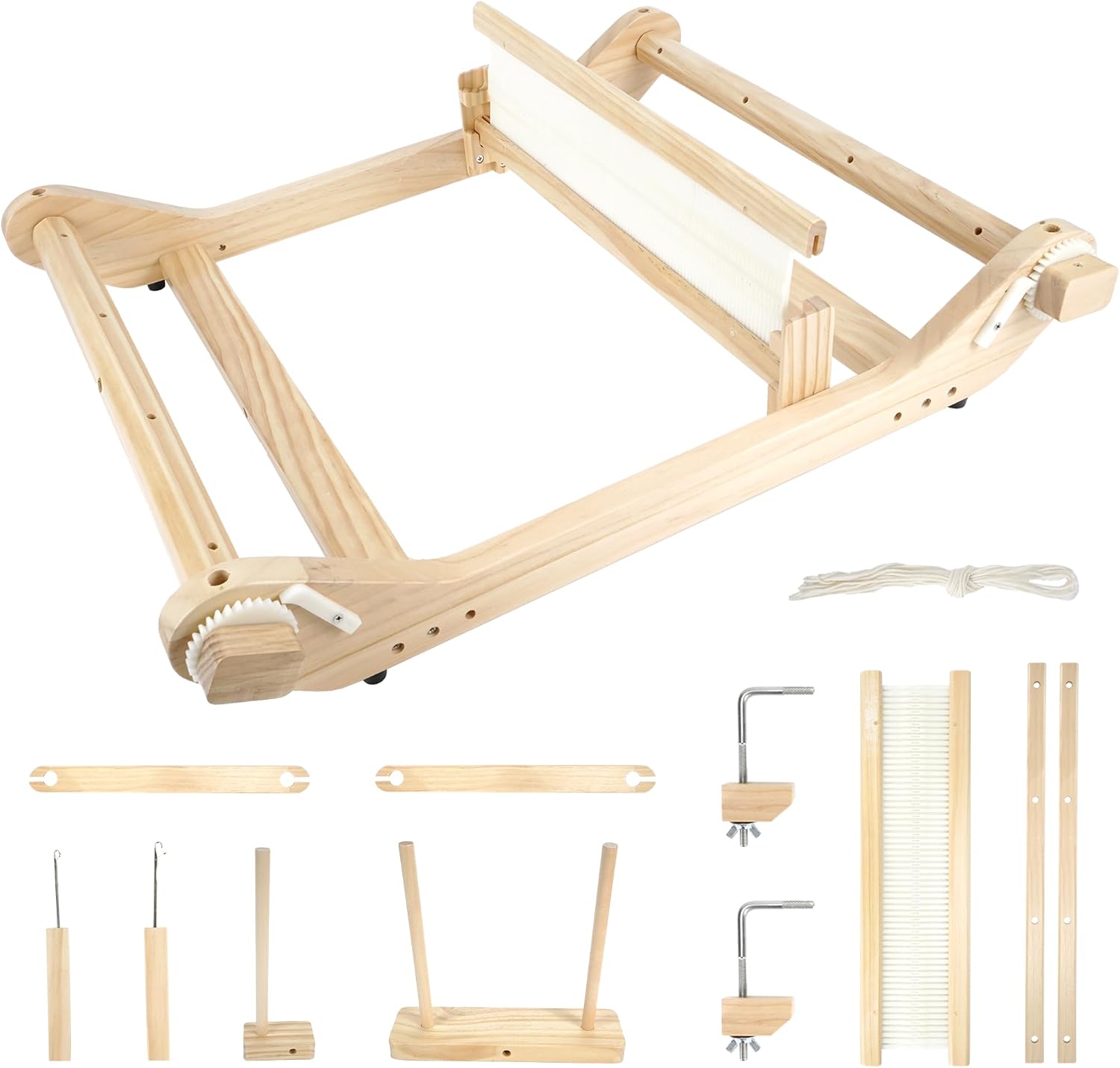 PURCOULEUR 16 Inches Rigid Heddle Loom, Wooden Weaving Loom for Adults, Multi-Craft Frame Loom for Beginners, Threads Warping Frame with Pegs and Yarn Stand, Weaving Loom Kit with Heddle Shed Stick
