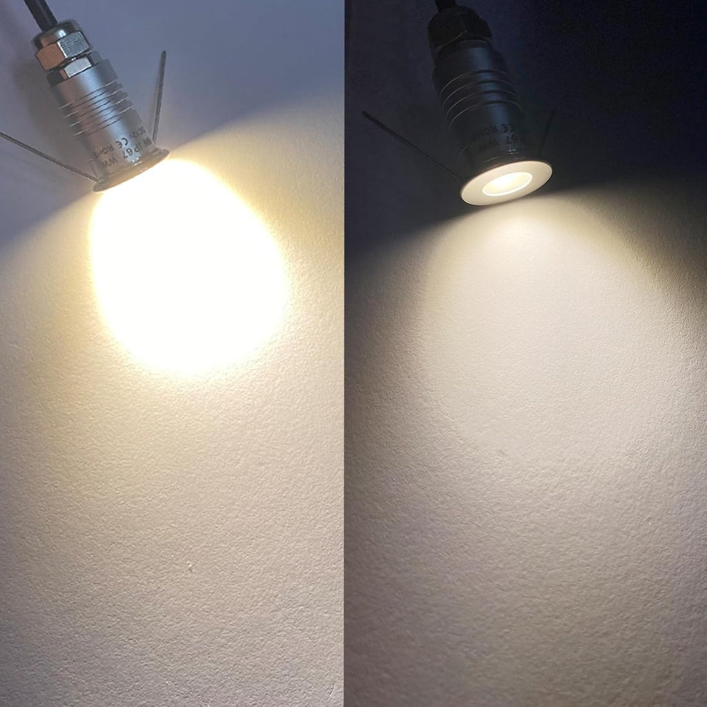 LED Mini In-Ground Starlight, 1W 12V DC Low Voltage Recessed Well Light, IP67 Waterproof, Buried Underground Marker Outdoor Landscape Lighting,Warm White 3000K (12V DC, 10 Pack)