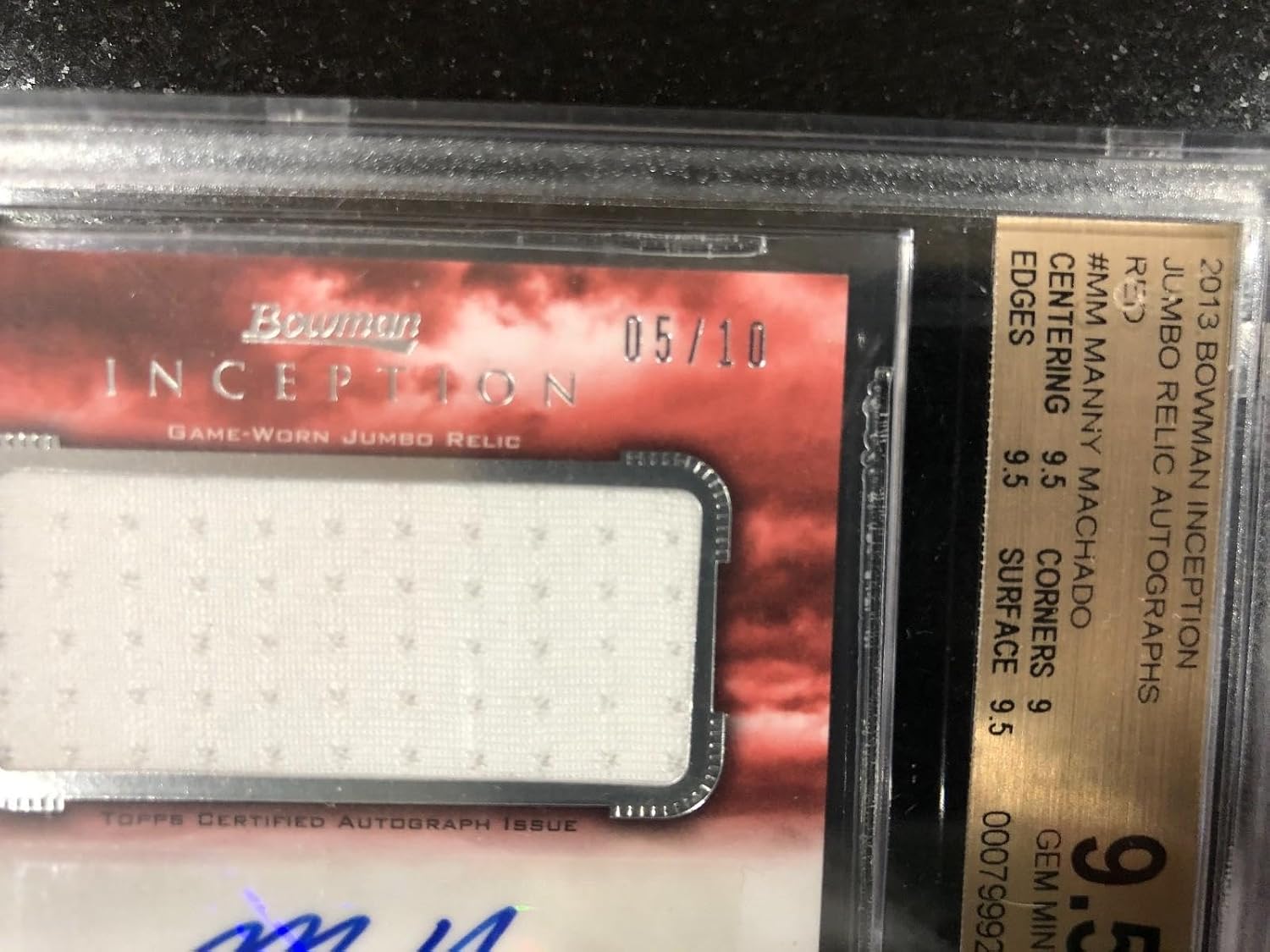 2013 Bowman Inception Jumbo Relic Auto Manny Machado BGS 9.5 LOW POP ORIOLES - Baseball Slabbed Autographed Cards