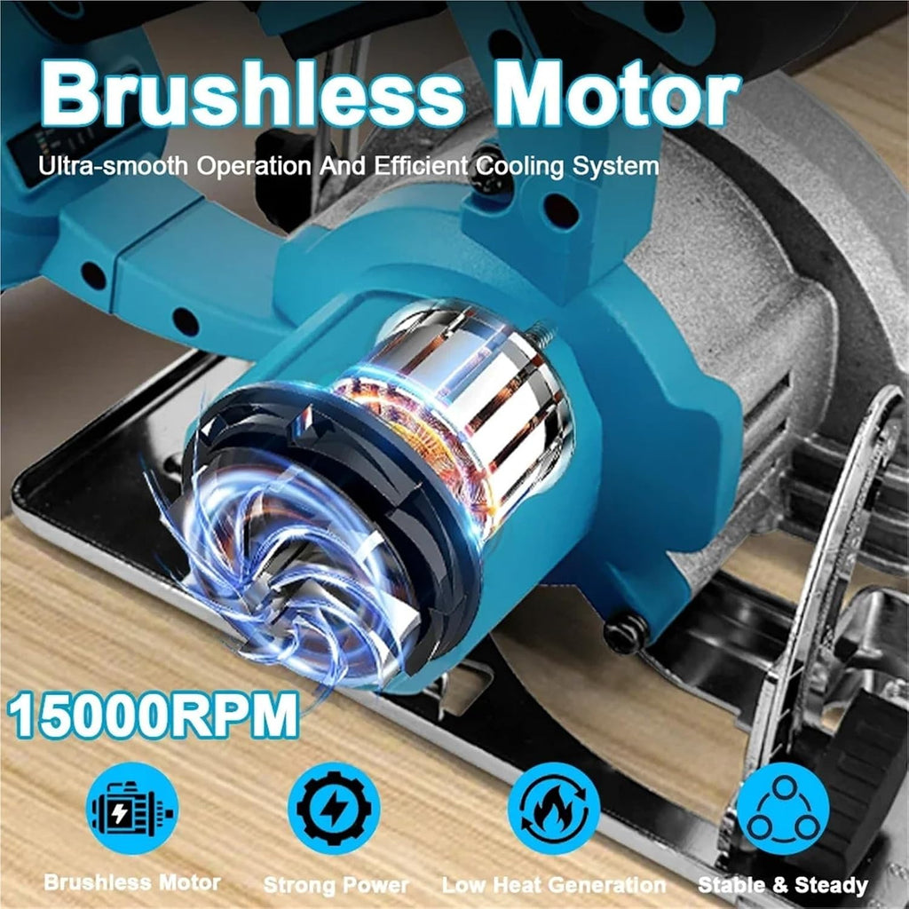 Reciprocating Saw, Handheld Electric Circular Saw 125MM Cordless 5inch Brushless Multi-Angle Woodworking Tool(With 2-Battery)