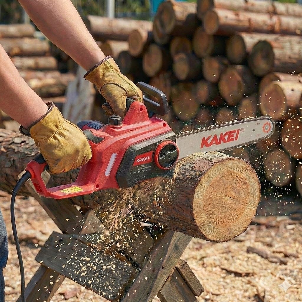 KAKEI 16-Inch 15-Amp Electric Chainsaw, 2200W Peak Power Corded Chain Saw with 3 German Steel Chains for Heavy Duty Wood Cutting
