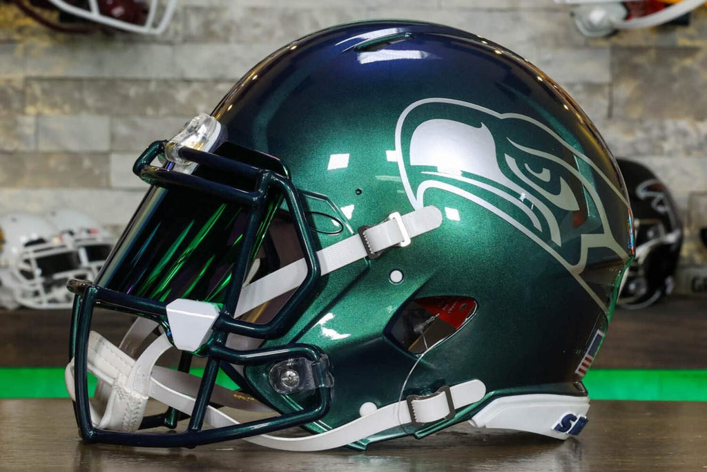 Seattle, Seahawks Collectible Speed Authentic Helmet - Rivalries GG Special Edition - with Free USA Flag Decal - Green Gridiron