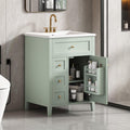 24' Bathroom Vanities Sink Set, Storage Cabinet with Multi-Functional Tip-Out Drawer and Adjustable Shelf, Soft-Closing Door, Solid Wood Legs, Green