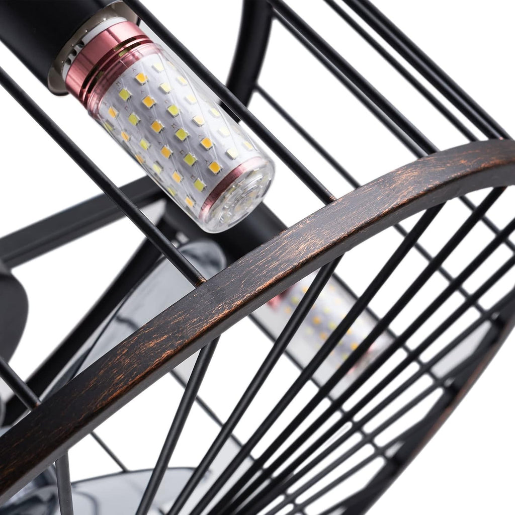 LOYALHEARTDY Black Caged Ceiling Fan with Lights Remote Control, 18' Rustic Bladeless Ceiling Fan Kids Fan, Modern Down rod Mount Industrial Bedroom Ceiling Fan