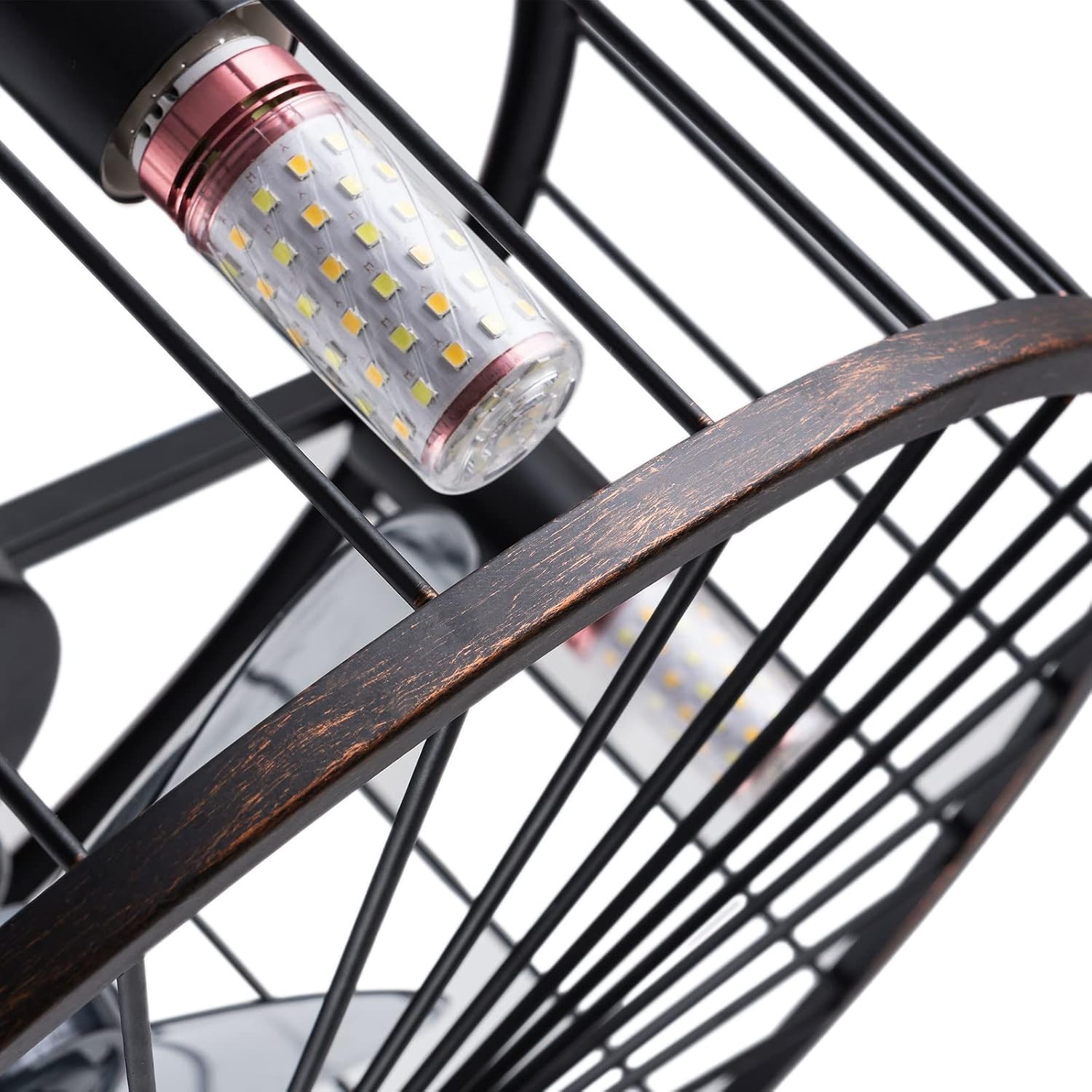 LOYALHEARTDY Black Caged Ceiling Fan with Lights Remote Control, 18' Rustic Bladeless Ceiling Fan Kids Fan, Modern Down rod Mount Industrial Bedroom Ceiling Fan