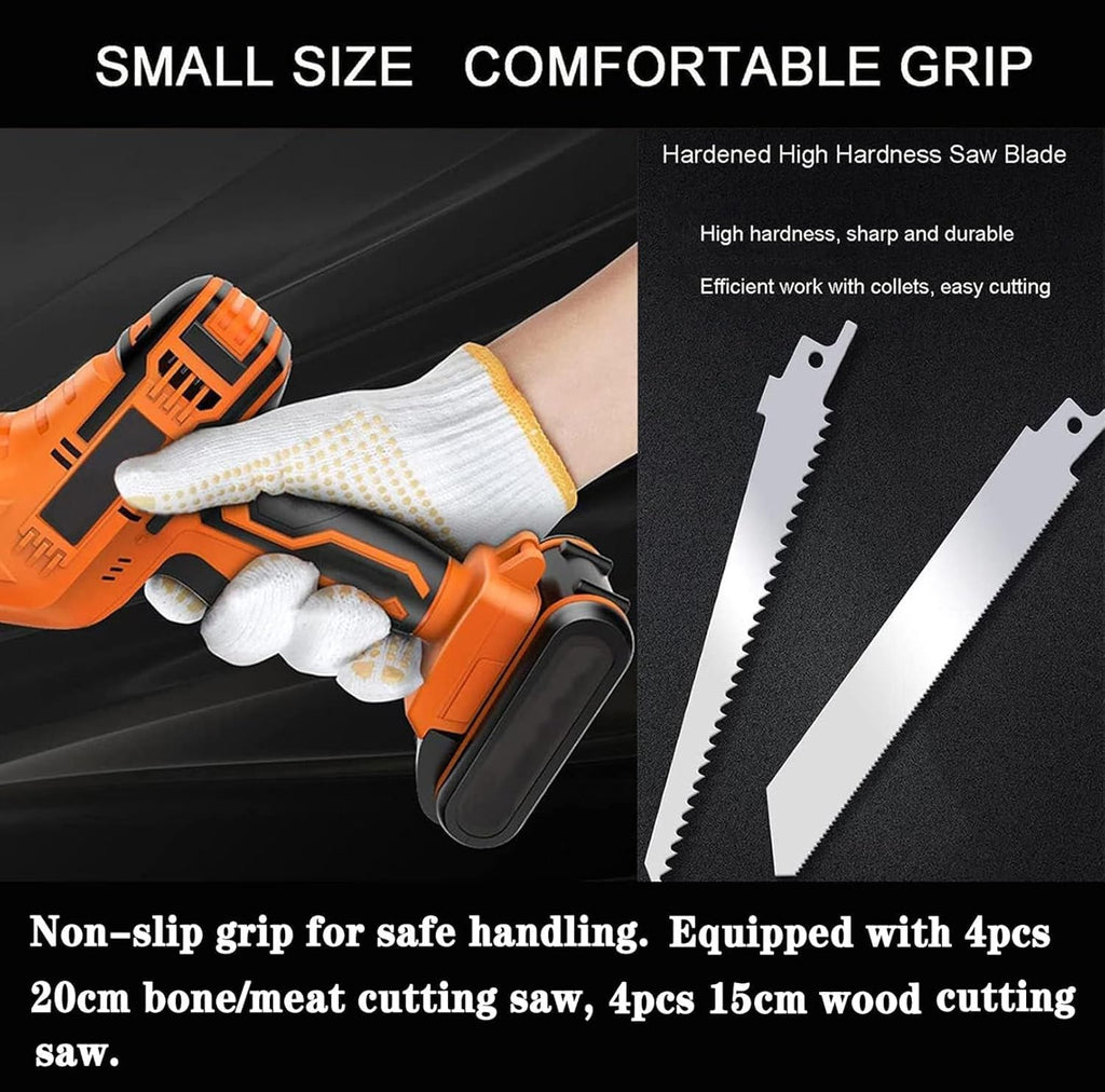 Portable Butcher Saw/with BladesBone Saw Machine Electric Reciprocating Saw for Commercial and Household - Cordless, for Cutting Meat, Pork, Ribs, Wood (2Battery)