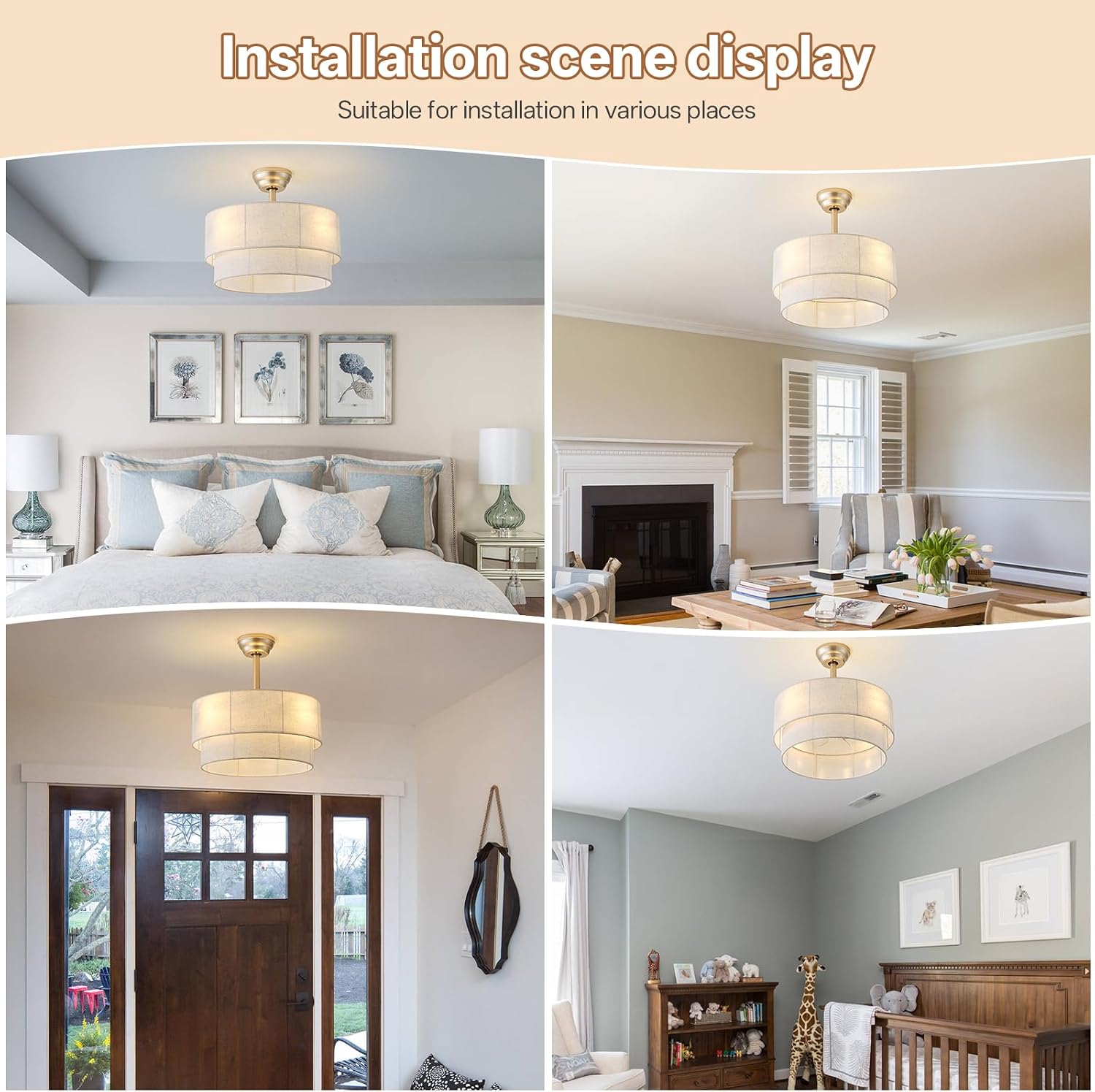 20' Boho Ceiling Fans with Lights, Coastal Fandelier Chandelier Ceiling Fan with Light Remote Control, Caged with 6 Speeds for Bedroom, Nursery (Beige)