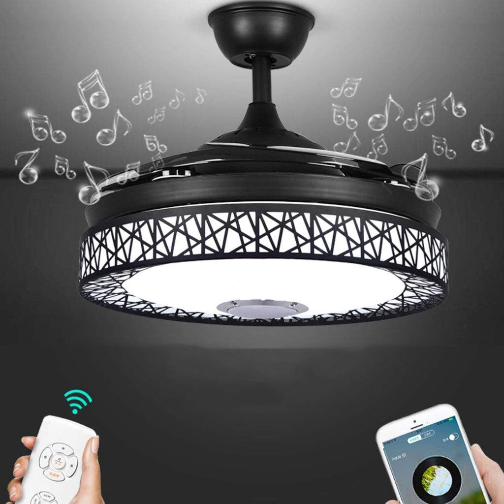 Modern Bluetooth Ceiling Fans Lights with Speaker Music LED Chandelier, 7 Colors Dimmable Inlcuded LED Kits Smart Bluetooth for Living Room Bedroom Restaurant