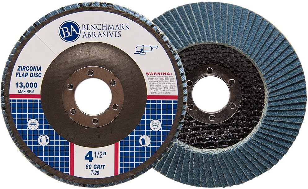 Benchmark Abrasives 4.5' x 7/8' Premium Zirconia T29 Angled Flap Discs 4 1/2 for Angle Grinder, Sanding Discs, Finishing, Rust, Stock Removal- Grinding Wheels 4 1/2 Inch (100 Pack) - 60 Grit