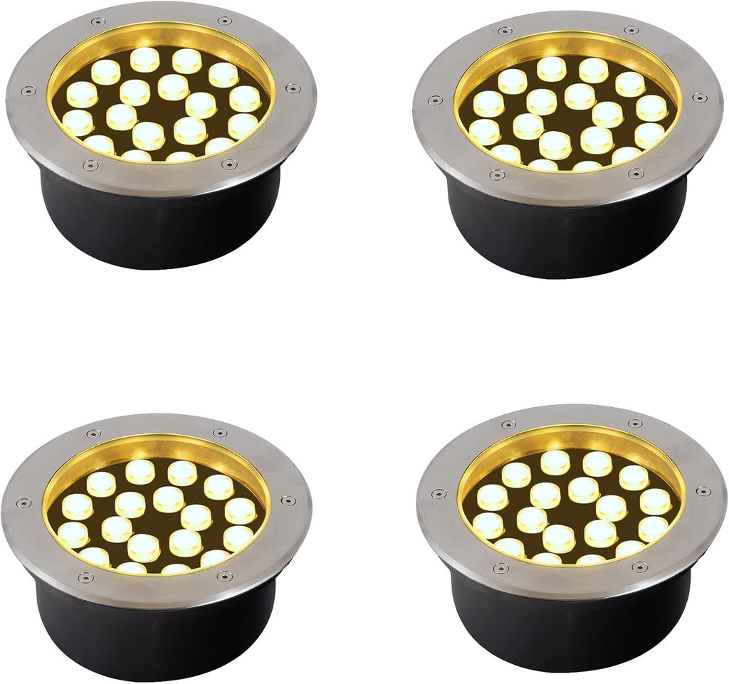 18W Ground Lights 110V-120V Outdoor Landscape Lighting 4 Pack | Diameter 8 inches, Waterproof IP67, Warm White 3000K, Line Voltage Pathway Lighting for Well Sidewalk Garden