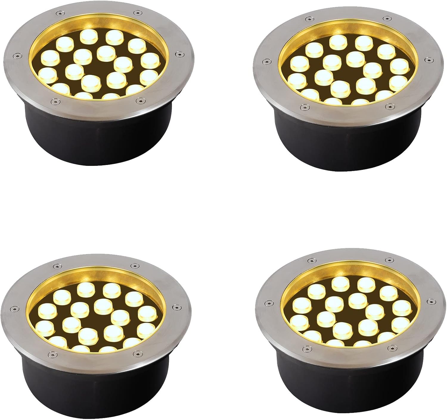 18W Ground Lights 110V-120V Outdoor Landscape Lighting 4 Pack | Diameter 8 inches, Waterproof IP67, Warm White 3000K, Line Voltage Pathway Lighting for Well Sidewalk Garden