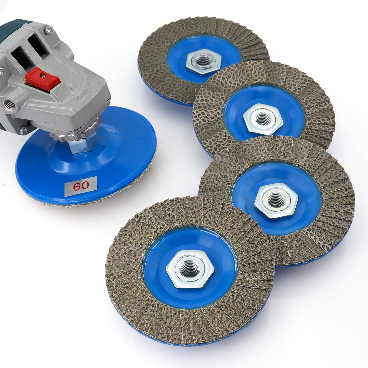 4.5 Inch Flap Sanding Disc 60/120/200/400 Grit with 5-8/11 Abrasive Grinding Wheel, Flap Wheel for Glass Stone Granite Concrete