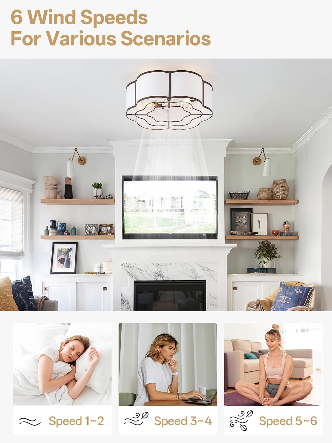 20' Farmhouse Ceiling Fan with Lights Flush Mount, Brown Enclosed Ceiling Fans with Lights Remote Control, Caged with 6 Speeds for Bedroom, Living Room, Nursery