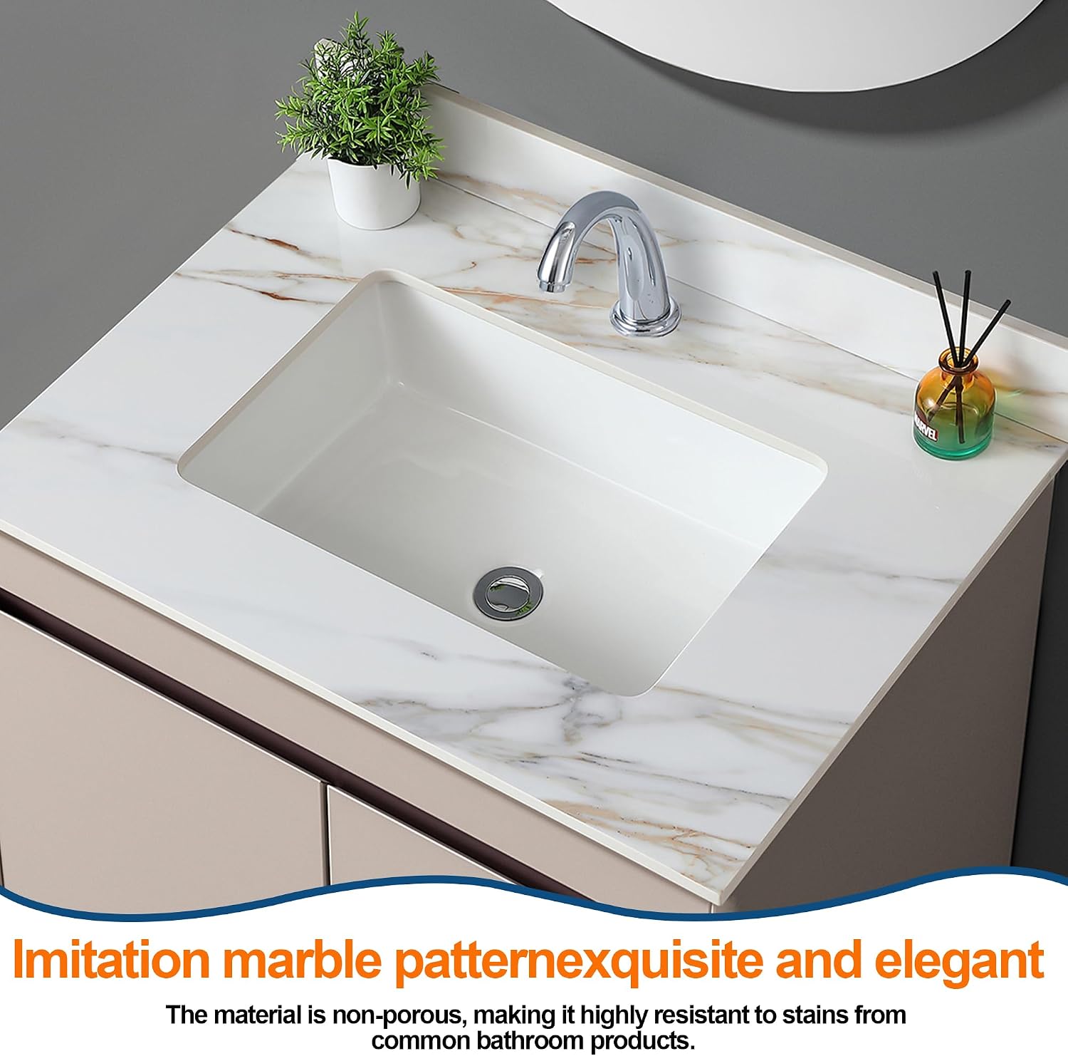 Montary 31'x 22' Vanity Top with Sink for Bathroom, Undermount Rectangular Ceramic Sink & Backsplash, Bathroom Single Bowl Vanity Top with 1 Pre-Drilled Hole