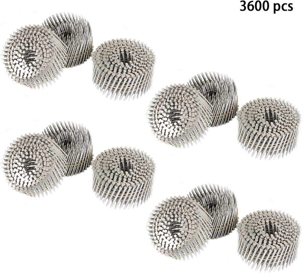 3600 Count 2 Inch Stainless Coil Siding Nails 15 Degree Coils, Small Cap Coil Nail, Cap Warp 5.8-6mm 0.09 Inch Ring Shank for Cement Board Siding or Fencing Applications