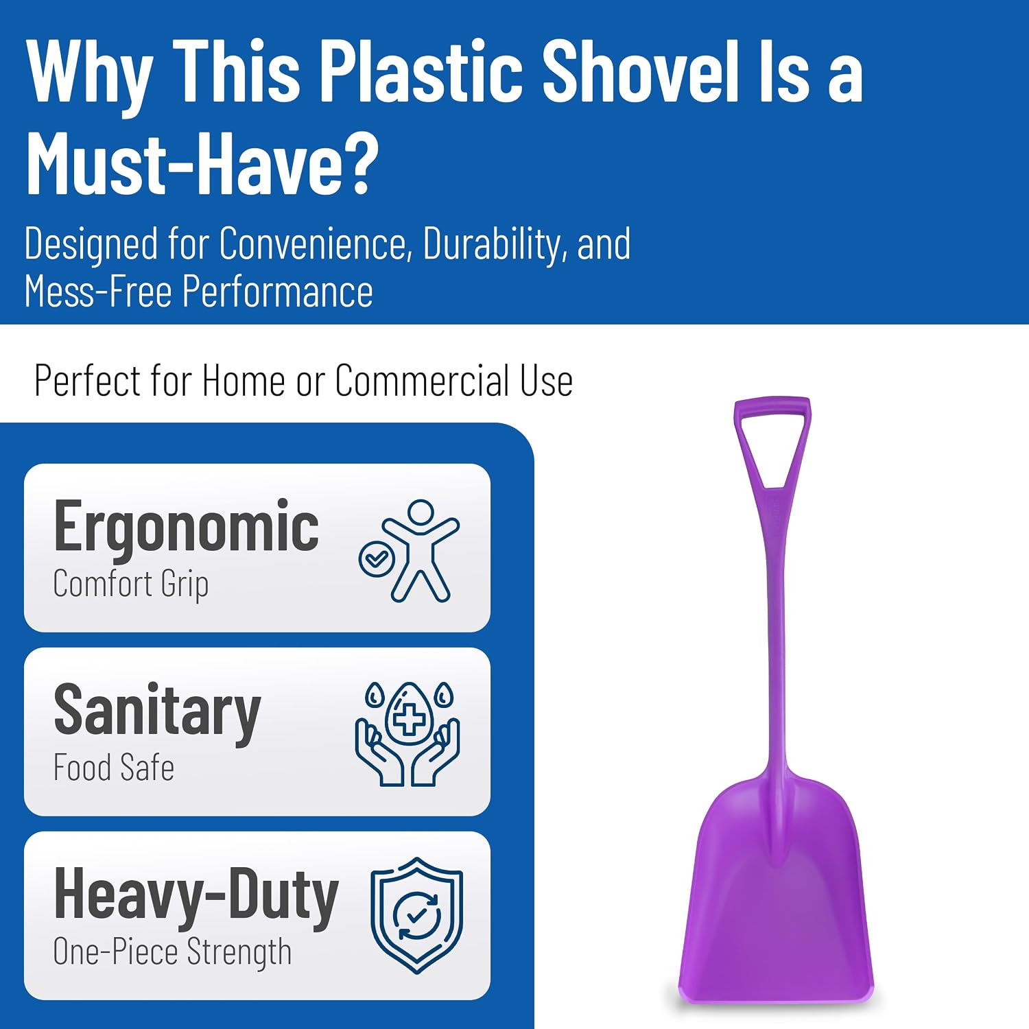 SPARTA Polypropylene Sanitary Shovel, One-Piece Food Handling Scoop, Commercial Kitchen and Bulk Ingredient Transfer Tool, 13.75' x 16.5' Scoop, Purple (Pack of 3)
