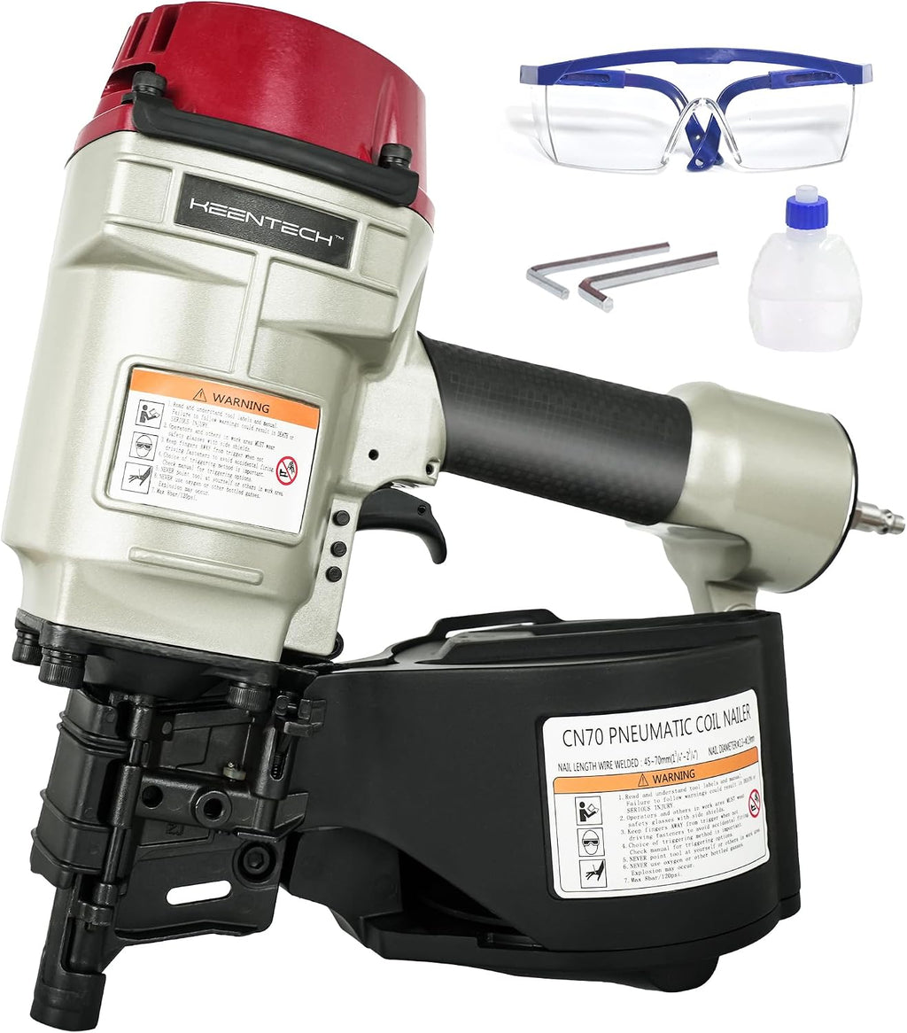KEENTECH Pneumatic Siding Nail Gun for 1-3/4' to 2-3/4' 15-Degree Nails, Coil Siding Nailer with Bump Firing for Fast Nailing Speed, Coil Nail Gun for Pallet, Siding, Crating, Decking, Framing, CN70